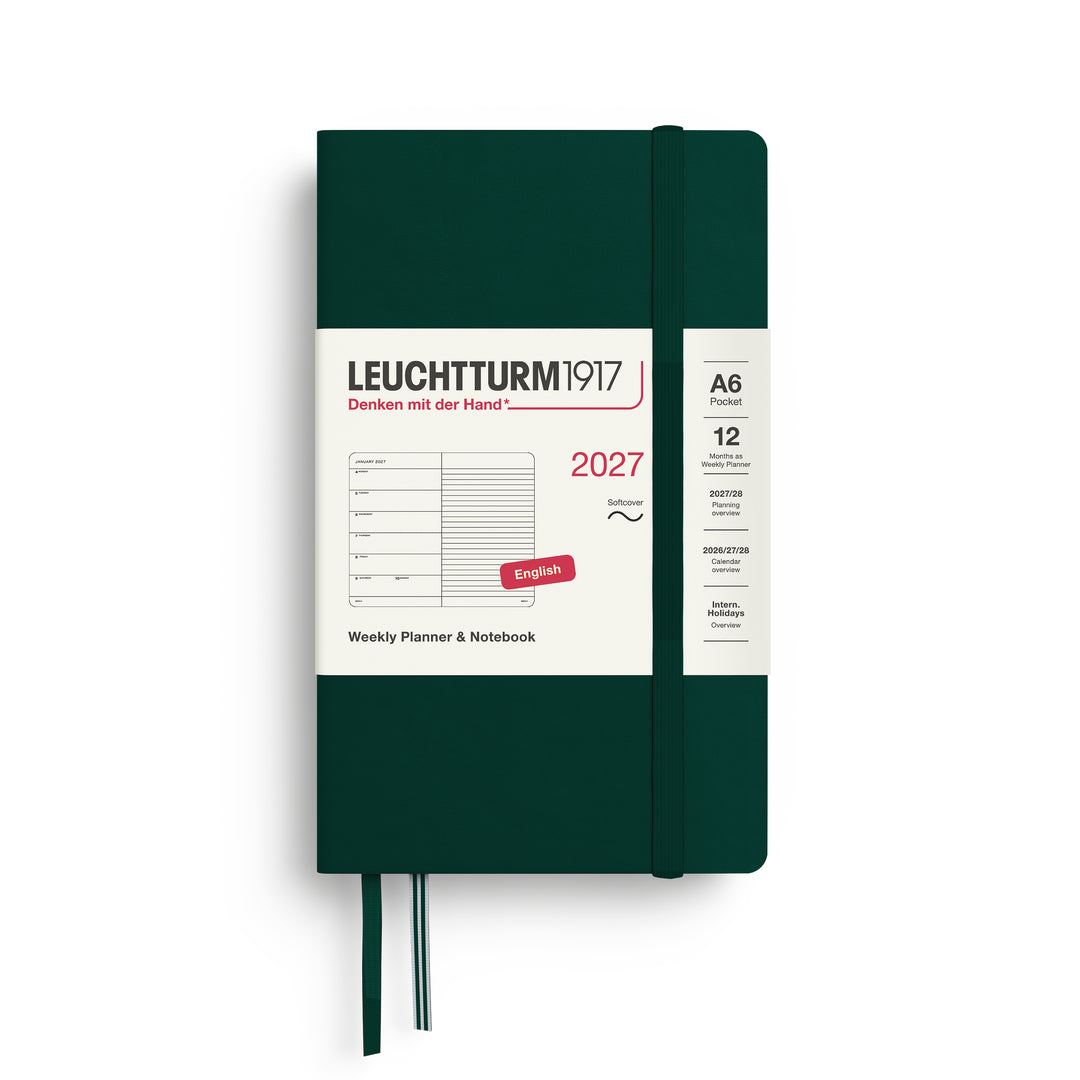 Leuchtturm1917 - 2027 Weekly Planner & Notebook Pocket - English - A6 Lined - Softcover - Forest Green