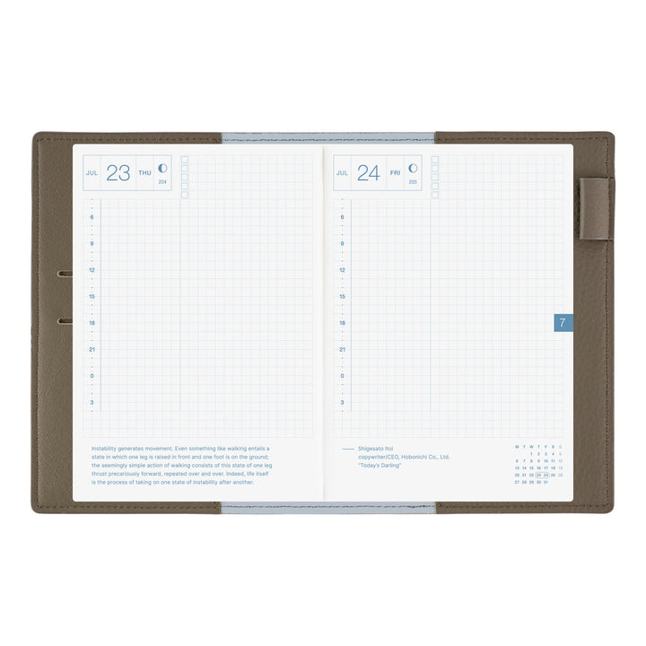 Hobonichi Techo 2026 - A6 Cover Only -  Leather: Taut (Gray & Light Blue)