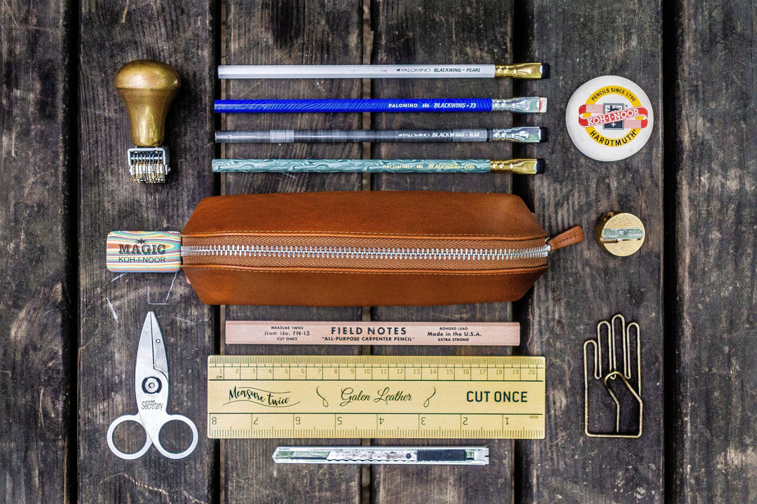 Galen Leather - XLarge Zipper Leather Pencil Case - Brown