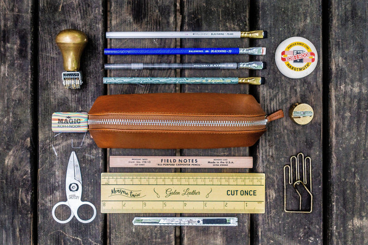 Galen Leather - XLarge Zipper Leather Pencil Case - Brown