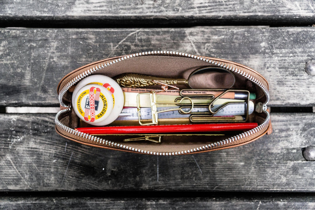 Galen Leather - XLarge Zipper Leather Pencil Case - Brown