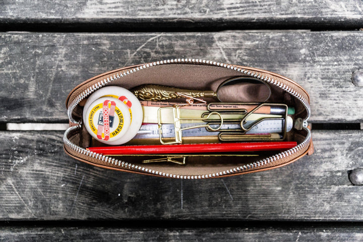 Galen Leather - XLarge Zipper Leather Pencil Case - Brown