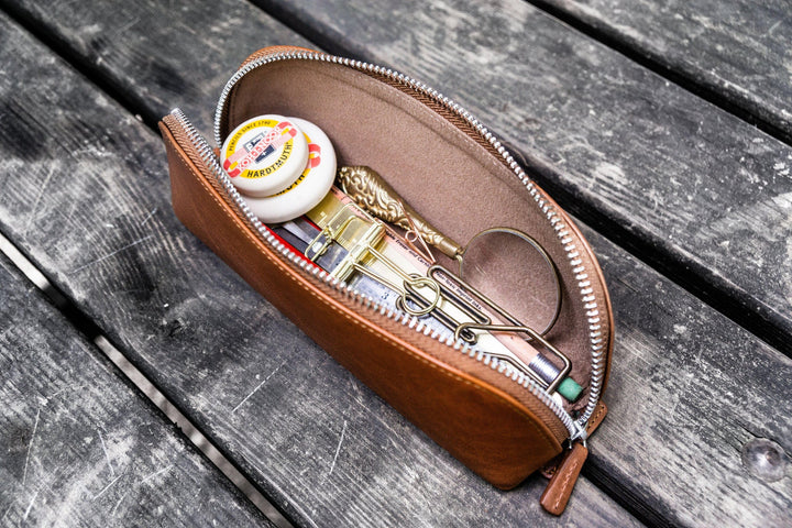 Galen Leather - XLarge Zipper Leather Pencil Case - Brown