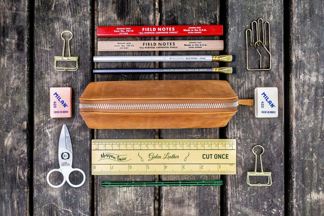 Galen Leather - XLarge Zipper Leather Pencil Case - Crazy Horse Tan