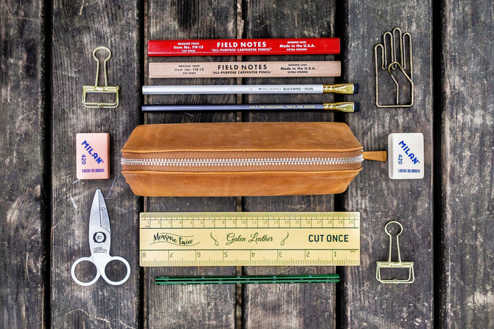Galen Leather - XLarge Zipper Leather Pencil Case - Crazy Horse Tan
