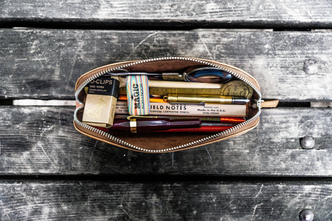 Galen Leather - XLarge Zipper Leather Pencil Case - Crazy Horse Tan
