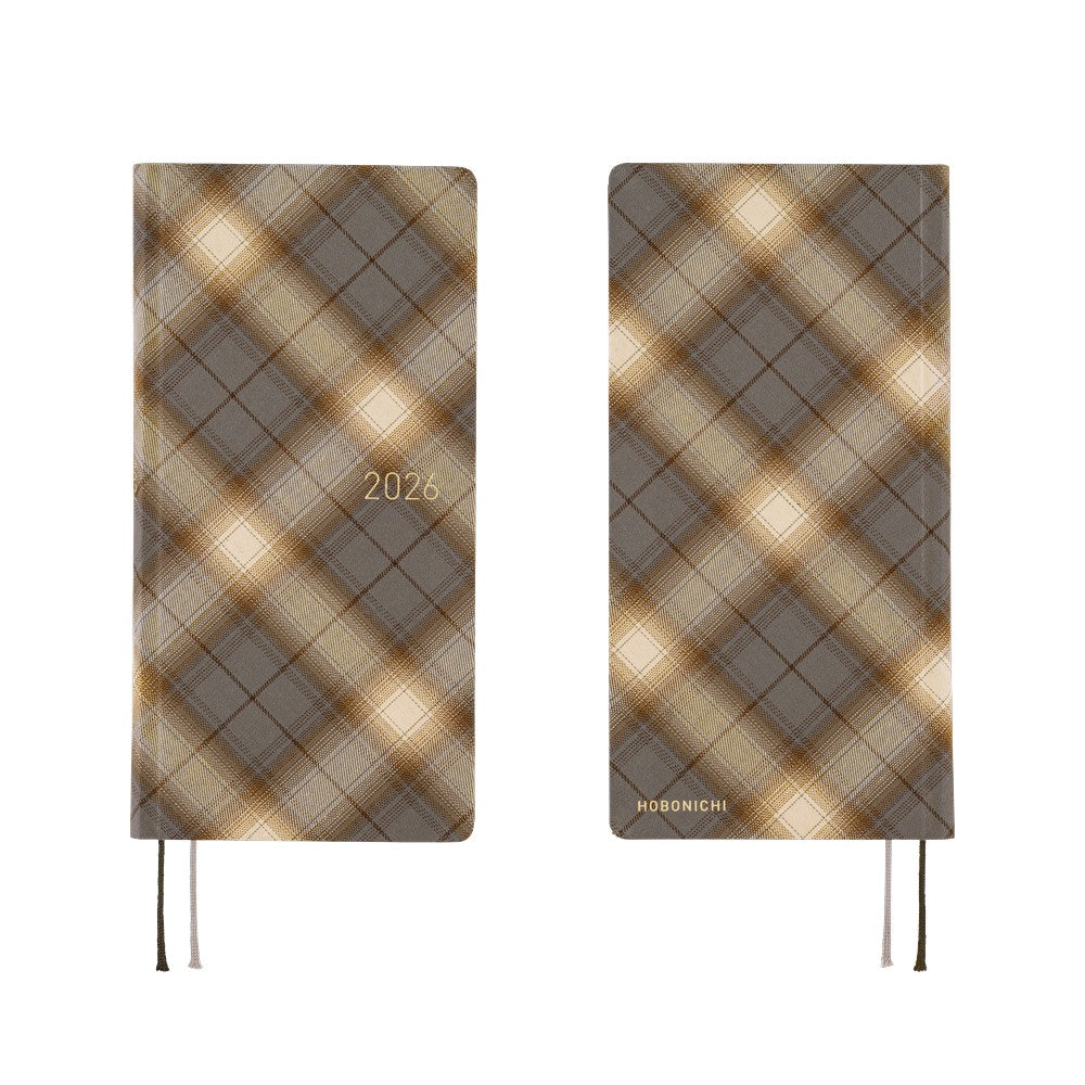 Hobonichi Techo 2026 - Weeks/Wallet Planner Book - Shirt Fabric: Foggy Plaid [English/Tall & Slim/Jan Start]