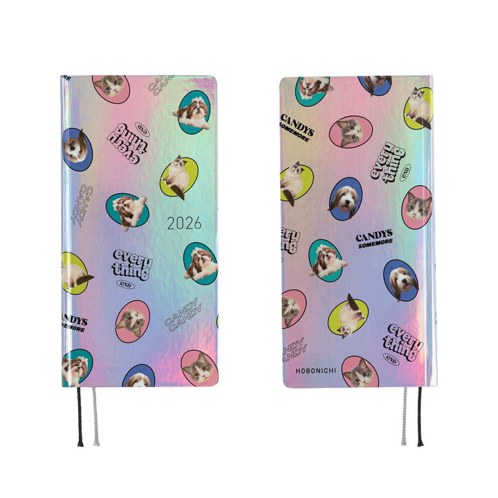 Hobonichi Techo 2026 - Weeks/Wallet Planner Book - Candy Stripper: Random Dog & Cat (Aurora) [English/Tall & Slim/Jan Start]
