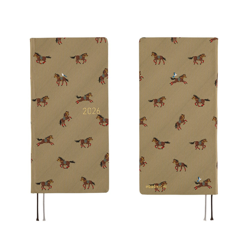 Hobonichi Techo 2026 - Weeks/Wallet Planner Book - Bow & Tie: Galloping Horses [English/Tall & Slim/Jan Start]