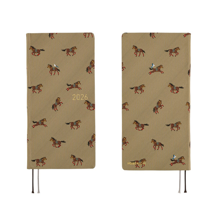 Hobonichi Techo 2026 - Weeks/Wallet Planner Book - Bow & Tie: Galloping Horses [English/Tall & Slim/Jan Start]