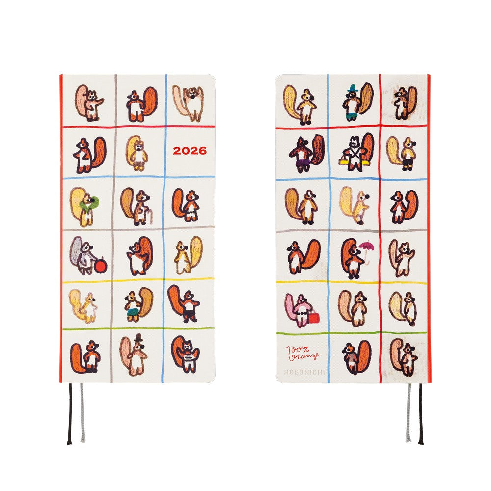 Hobonichi Techo 2026 - Weeks/Wallet Planner Book - 100%ORANGE: Squirrel’s Moving Day [English/Tall & Slim/Jan Start]