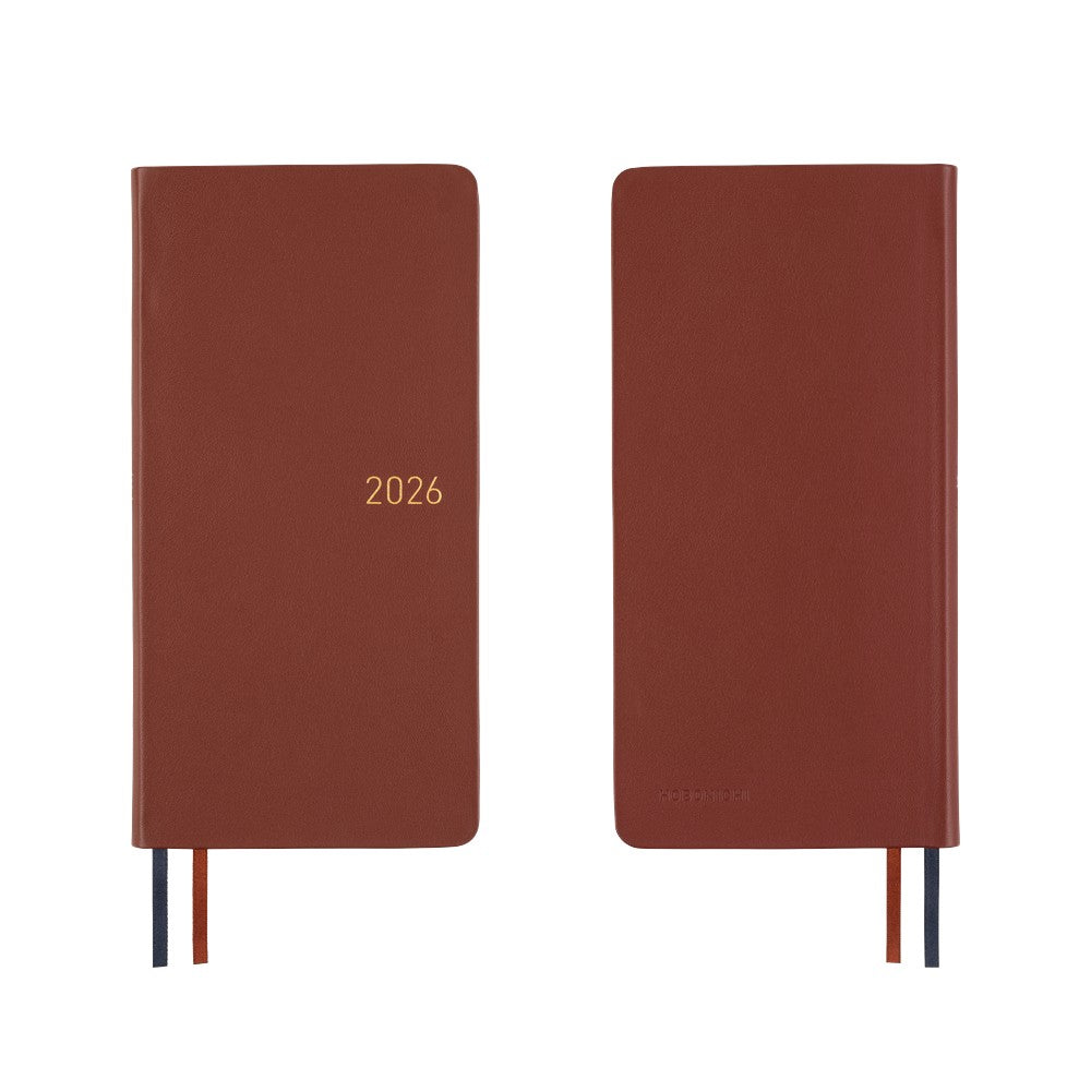 Hobonichi Techo 2026 - Weeks/Wallet Planner Book - Leather: Wine Brown [English/Tall & Slim/Jan Start]