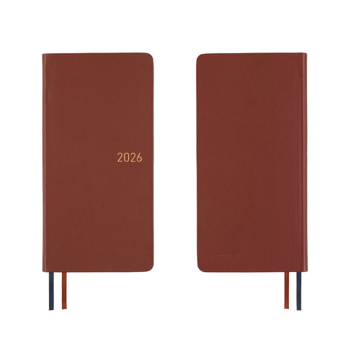 Hobonichi Techo 2026 - Weeks/Wallet Planner Book - Leather: Wine Brown [English/Tall & Slim/Jan Start]