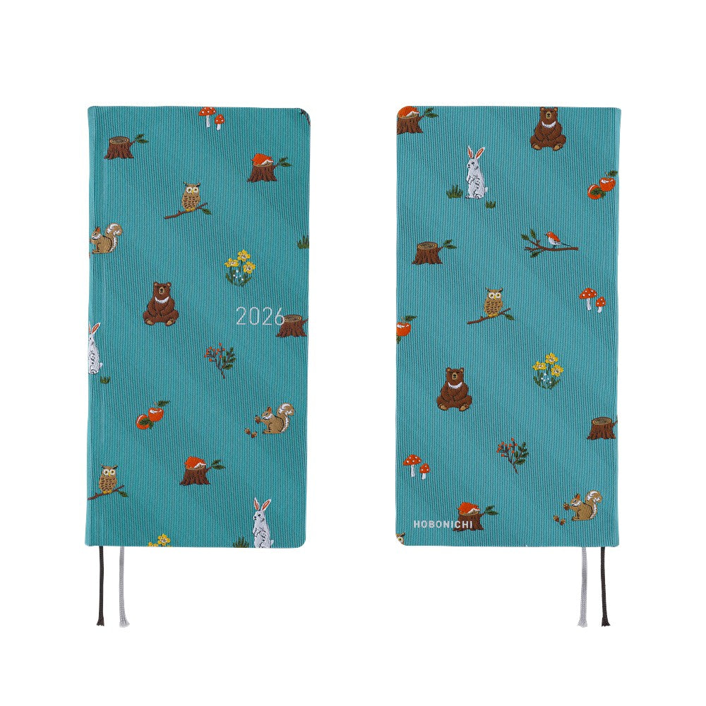 Hobonichi Techo 2026 - Weeks/Wallet Planner Book - Bow & Tie: In the Forest [English/Tall & Slim/Jan Start]