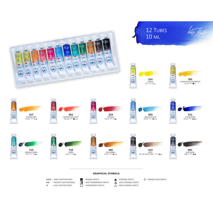 NEVA PALETTE ST. PETERSBURG –  "White Nights" Extra Fine Artists' Watercolors Set - 12 Tubes x 10ml - Buchan's Kerrisdale Stationery
