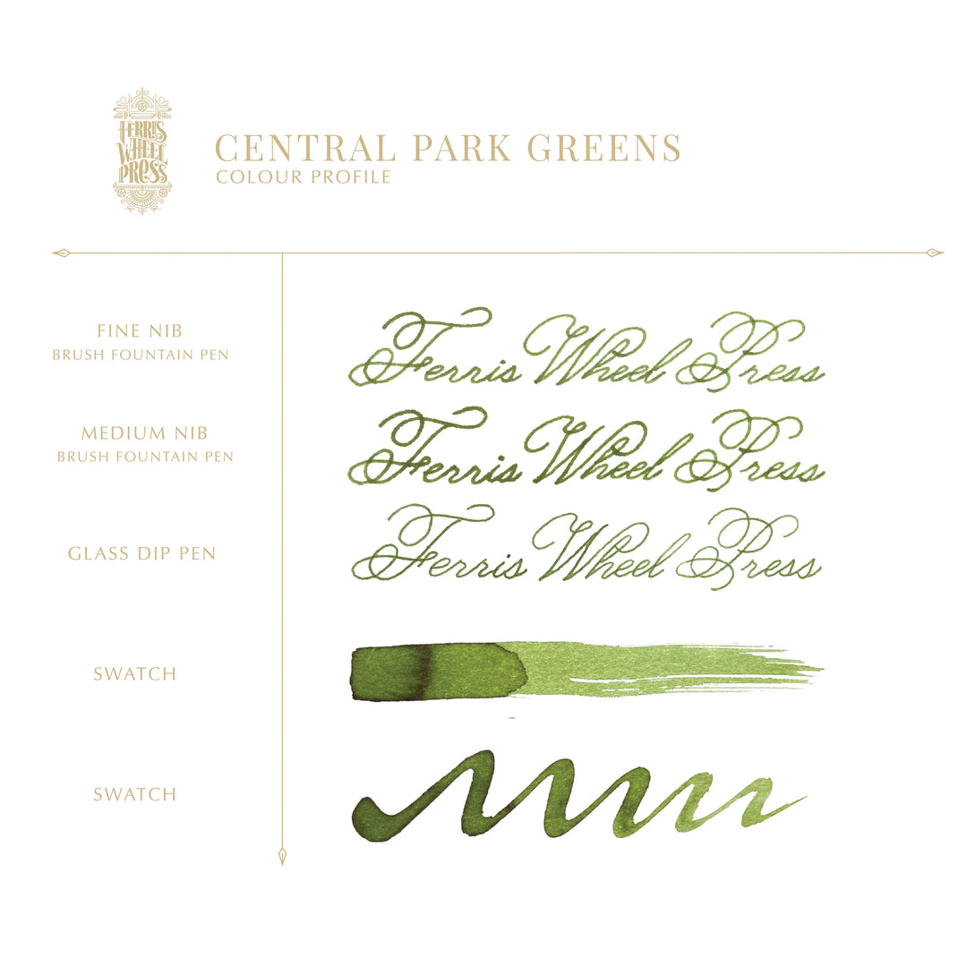 FERRIS WHEEL PRESS – Fountain Pen Ink Glass Bottle 38ml – Central Park Greens - Buchan's Kerrisdale Stationery